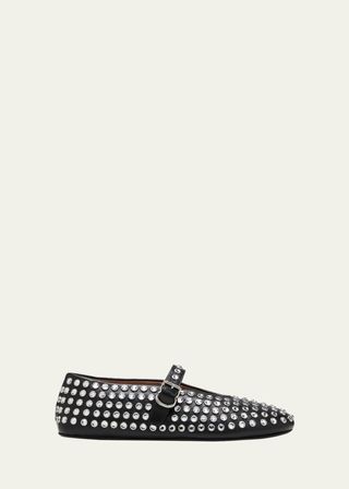 Leather Mary Jane Flats With Allover Studs