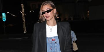 Hailey Bieber Wore Overalls and Heels for a Night Out