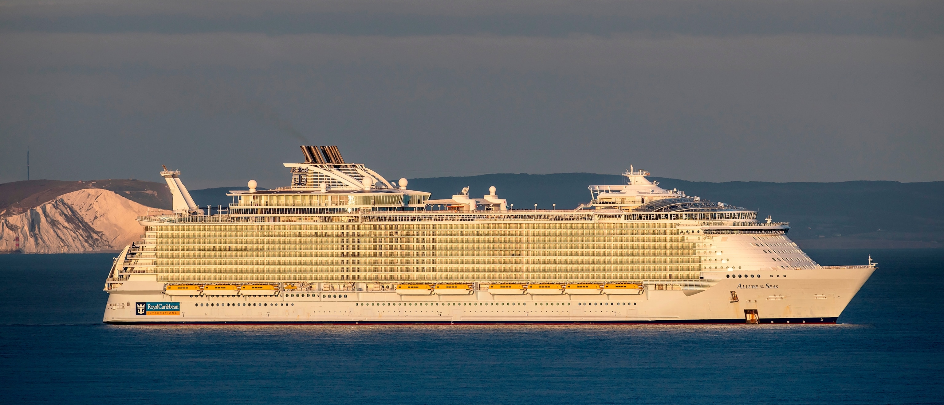 PHOTO: In this Aug. 31, 2020, file photo, the Allure of the Seas cruise ship is shown off Studland, Dorset, England.