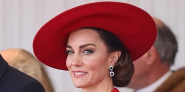 Kate Middleton Wears Red Coat With Bow to Greet South Korean President