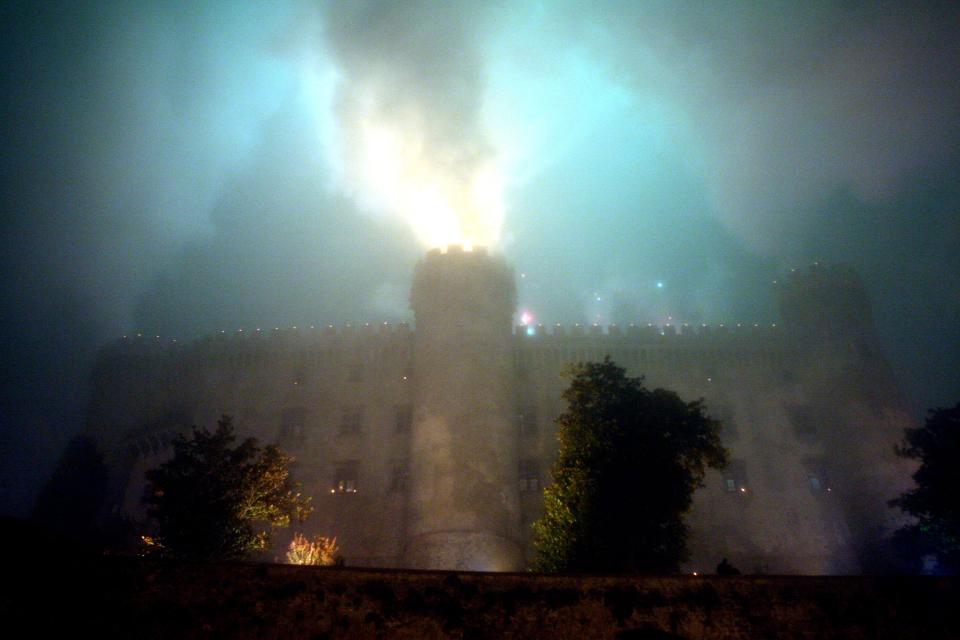 Fireworks explode over the castle where Katie Holmes and Tom Cruise got married.
