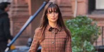Emily Ratajkowski Wears Plaid Fur-Trimmed Coat While Out in NYC