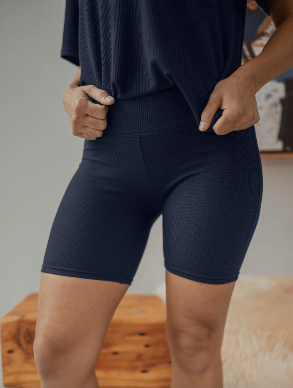 Cozy Earth Bamboo Waffle Knit Mid-Length Biker Shorts