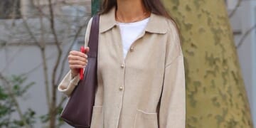 Katie Holmes Wore Her Neutral Outfit With Colourful Blue Mary Janes
